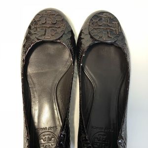 Tory Burch Minnie Flats Dark Brown Patent Size 37